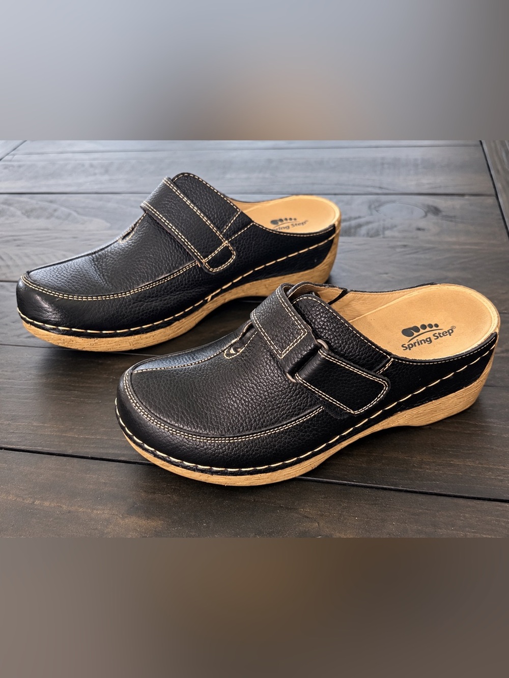 Spring Step Aphylla Black Leather Clogs Mules Women’s B37 / US 6.5-7
